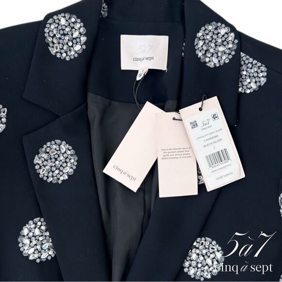 Cinq à Sept **NWT** Crystal Dot 'Karlie' Blazer in Black with Silver Rhinestones - Picture 16 of 16